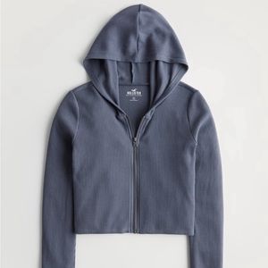 Blue Gray Waffle Zip-Up Hoodie from Hollister